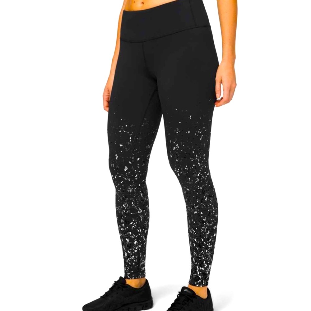 LULULEMON Speed Wunder Tight size 2 Speckle Shine Black Silver Grey 28”